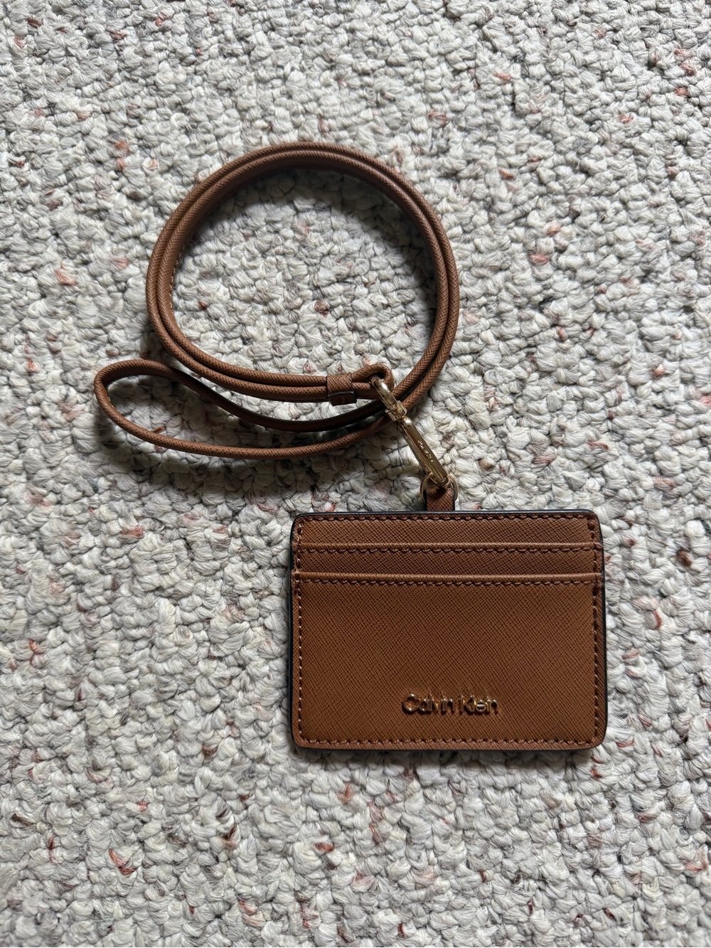 Calvin Klein Tan Leather Card Holder Lanyard
